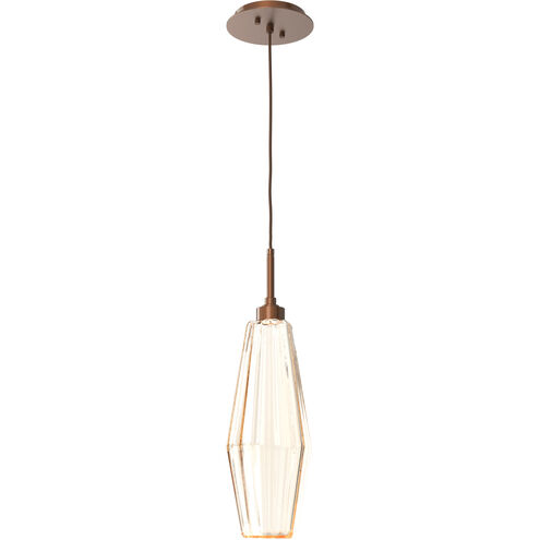 Aalto LED 5.1 inch Burnished Bronze Pendant Ceiling Light in Optic Rib Amber, 2700K LED