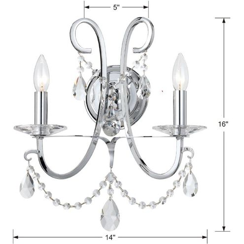Othello 2 Light 14 inch Polished Chrome Sconce Wall Light in Clear Swarovski Strass