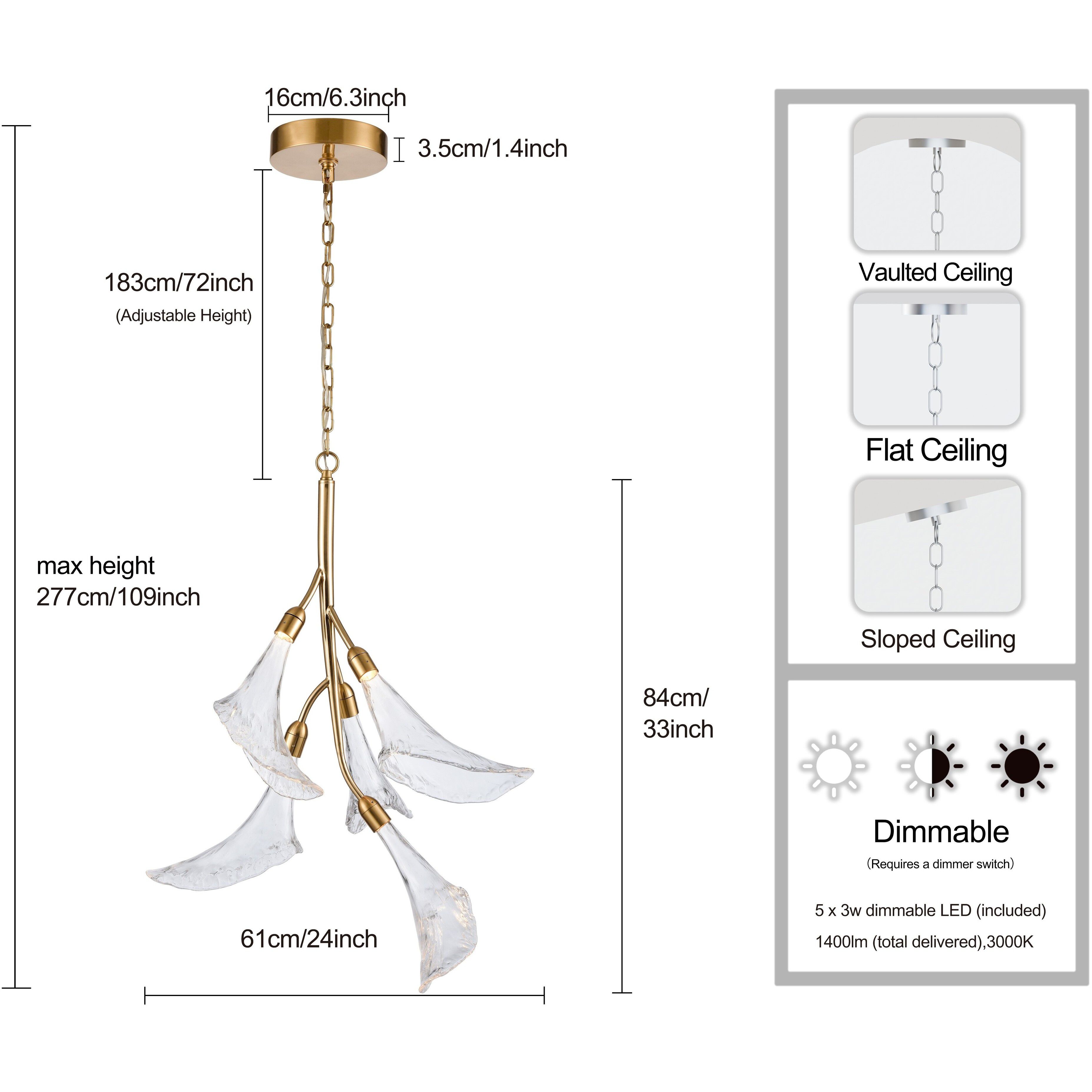 Calla LED 23.5 inch Natural Brass Chandelier Ceiling Light, Converts to Semi Flush