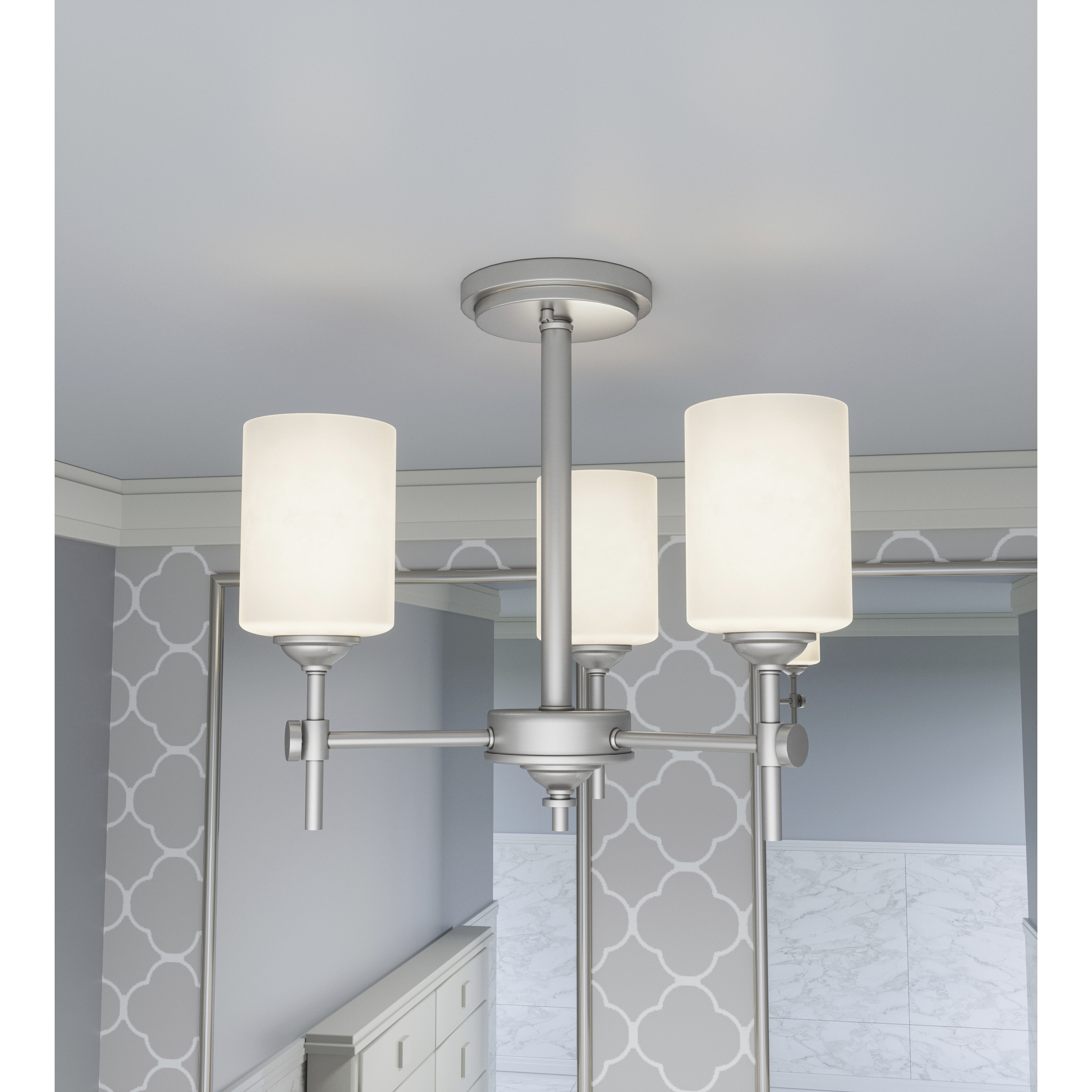 Aria 3 Light 17 inch Antique Polished Nickel Semi-Flush Mount Ceiling Light