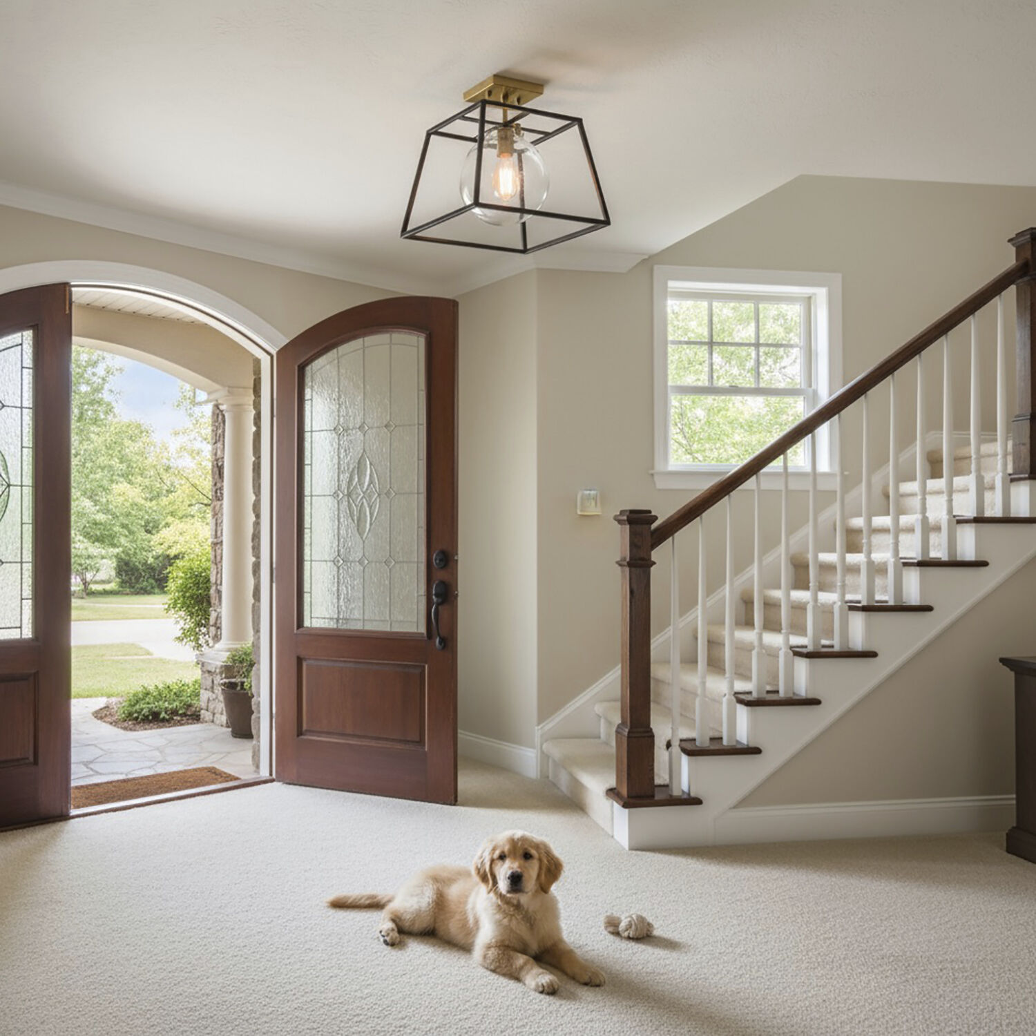 Bridgetown LED 10 inch Black and Harvest Brass Semi-Flush Mount Ceiling Light