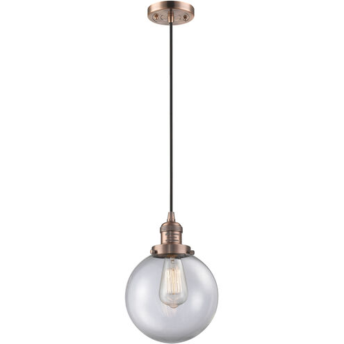 Franklin Restoration Beacon 1 Light 8 inch Antique Copper Mini Pendant Ceiling Light in Incandescent, Clear, Franklin Restoration