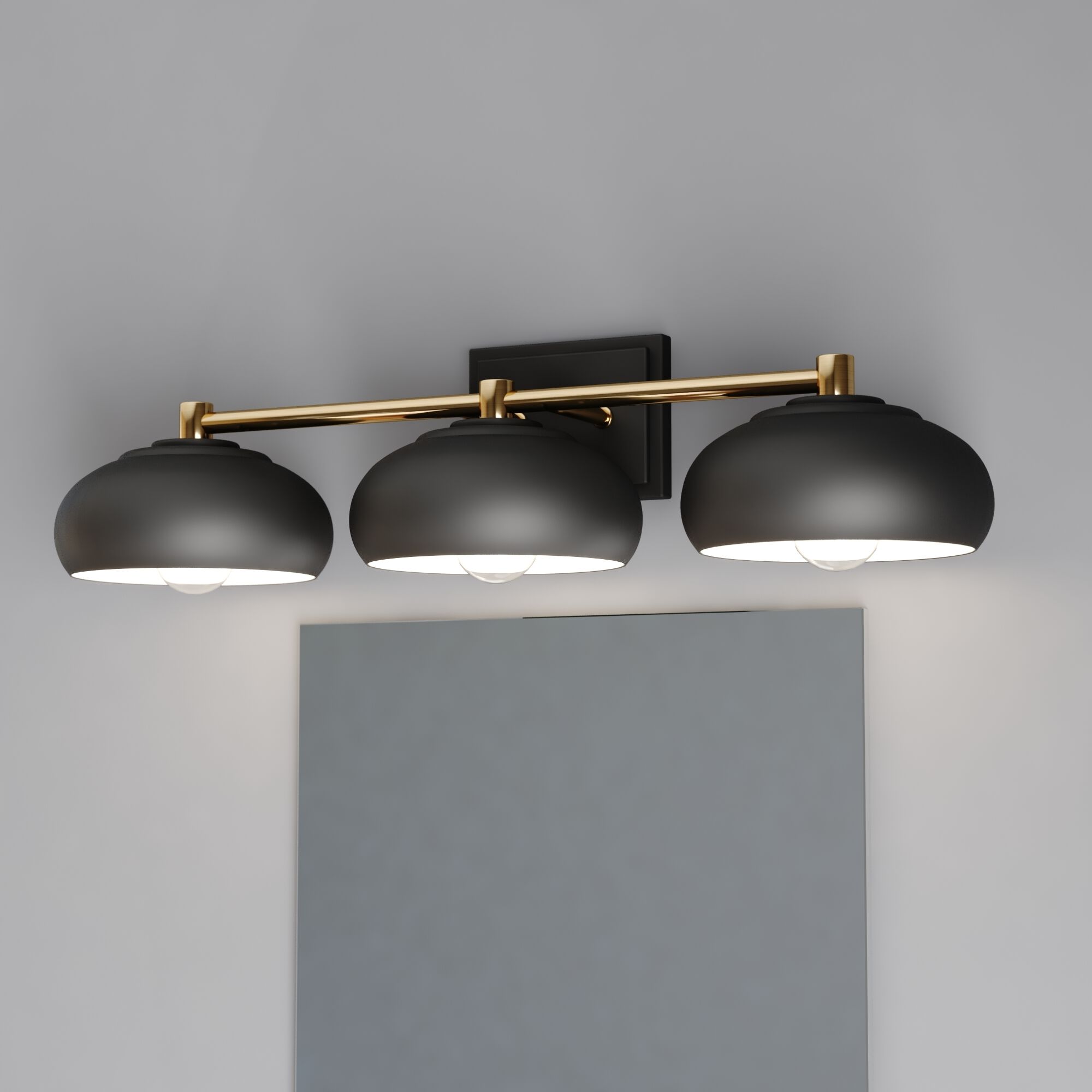 Belmont LED 27.5 inch Matte Black and Satin Brass Bathroom Light Wall Light in 3