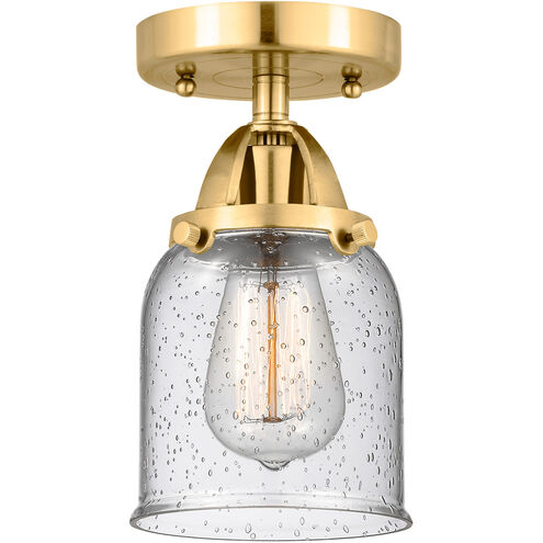 Nouveau 2 Small Bell LED 5 inch Satin Gold Semi-Flush Mount Ceiling Light in Seedy Glass
