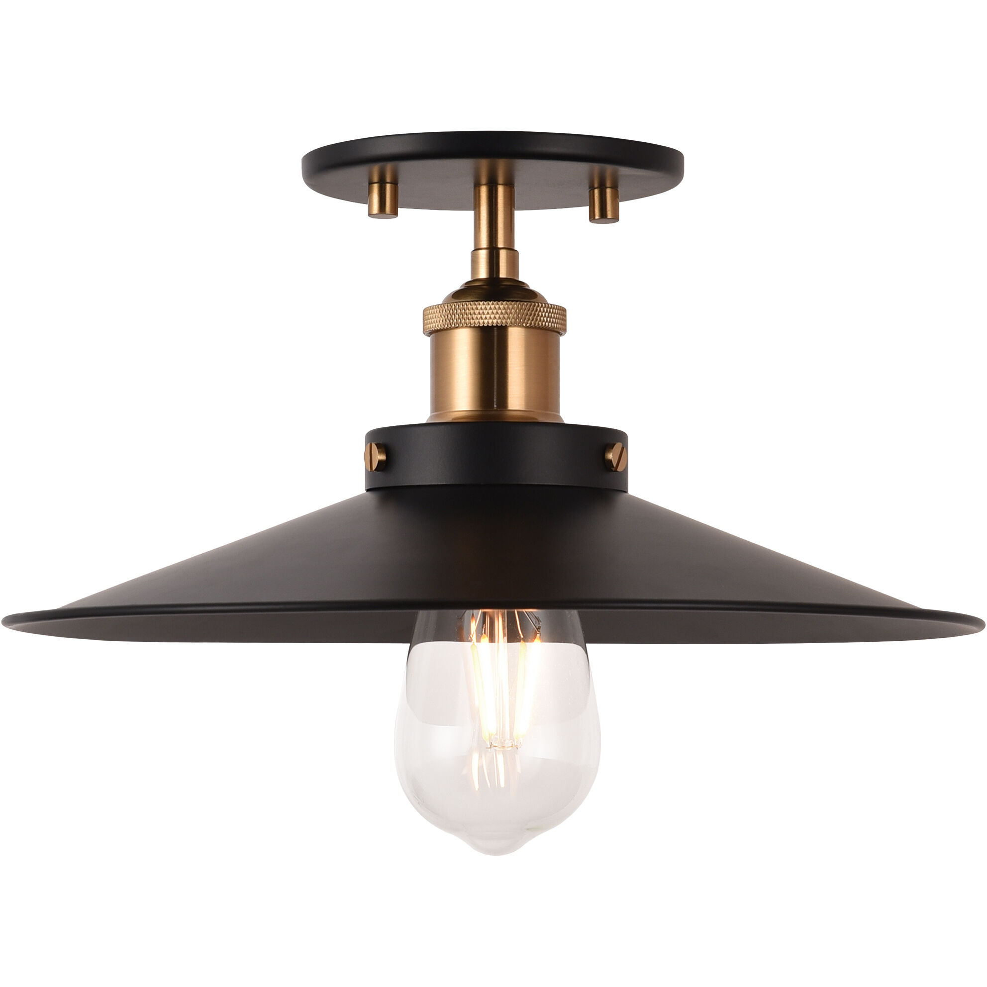 Bulstrode's Workshop 1 Light 11.75 inch Aged Gold Brass Flush Mount Ceiling Light in Aged Gold Brass and Black