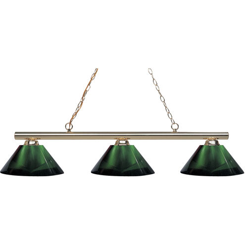 Sharp Shooter 3 Light 48 inch Polished Brass Billiard Ceiling Light in Green Acrylic, 9