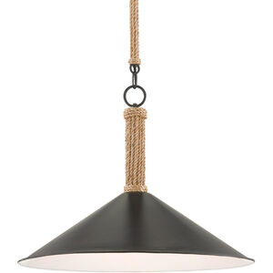 Ocracoke 1 Light 20 inch Sugar White/Blacksmith/Natural Rope Pendant Ceiling Light
