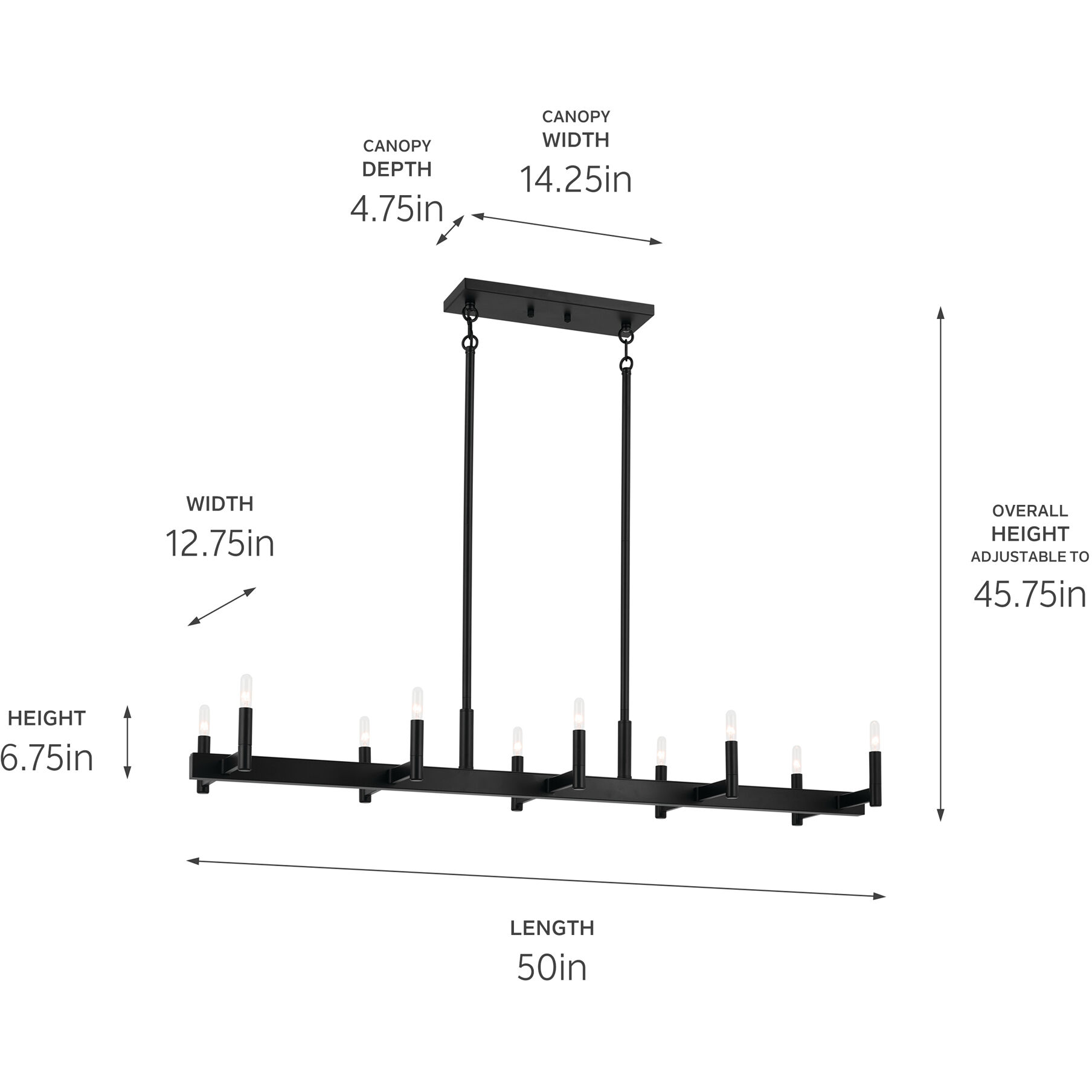 Erzo 10 Light 12.75 inch Black Chandelier Linear Ceiling Light, Single