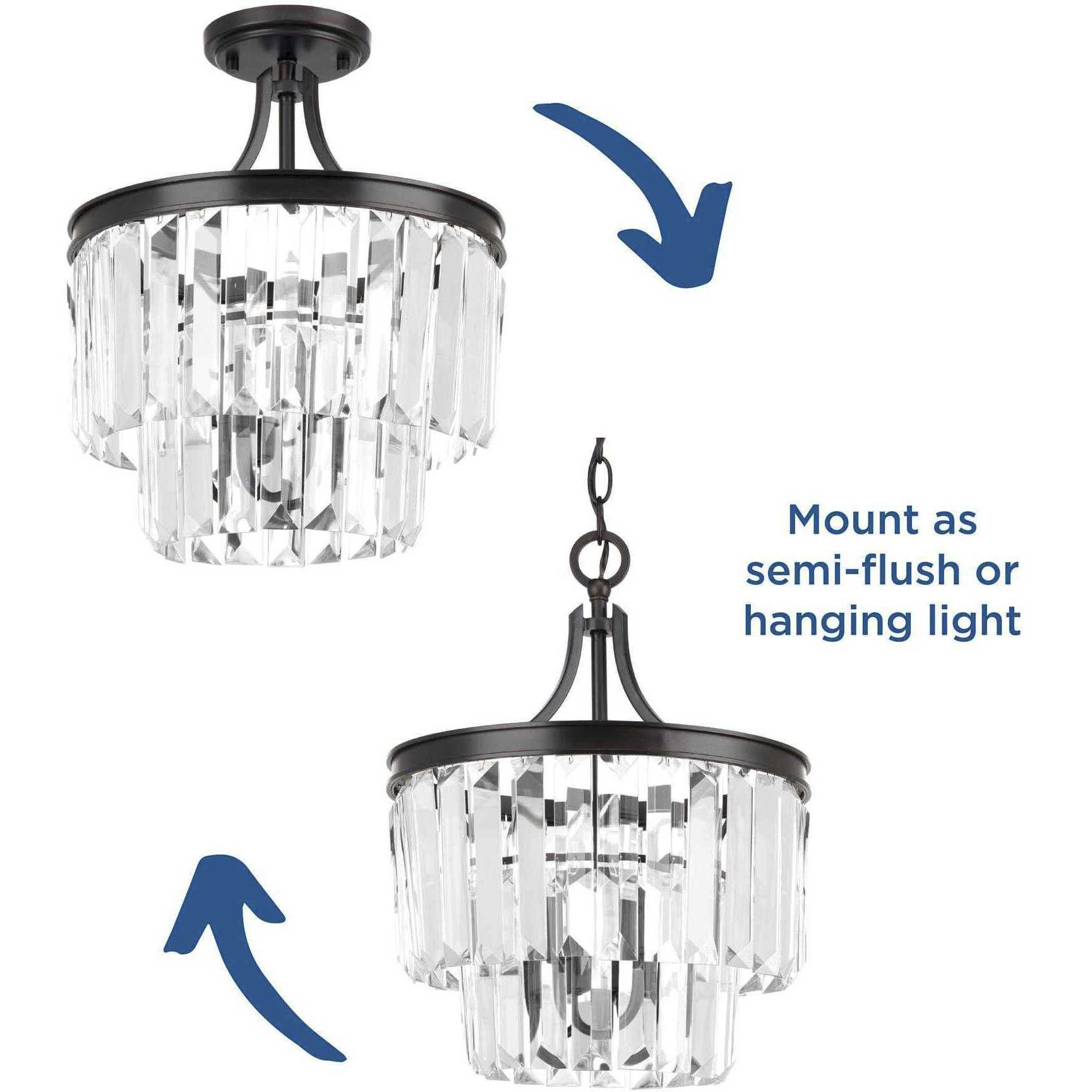 Glimmer 3 Light 13 inch Antique Bronze Semi-Flush Mount Convertible Ceiling Light, Design Series