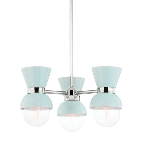 Gillian 3 Light 21 inch Polished Nickel/Ceramic Gloss Robins Egg Blue Semi Flush Ceiling Light in Polished Nickel/Gloss Robins Egg Blue