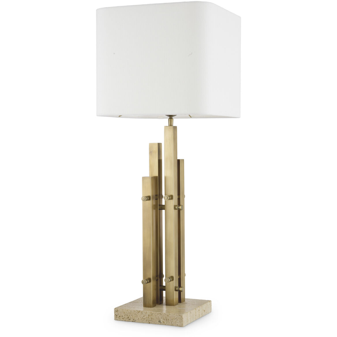 Destino 35.43 inch 40 watt Vintage Brass with Travertine Base Table Lamp Portable Light