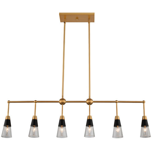 Ponti 6 Light 41 inch Matte Black with New Brass Island Light Ceiling Light