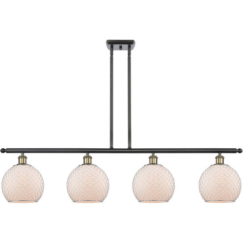 Ballston Farmhouse Chicken Wire 4 Light 48 inch Black Antique Brass Island Light Ceiling Light, Ballston