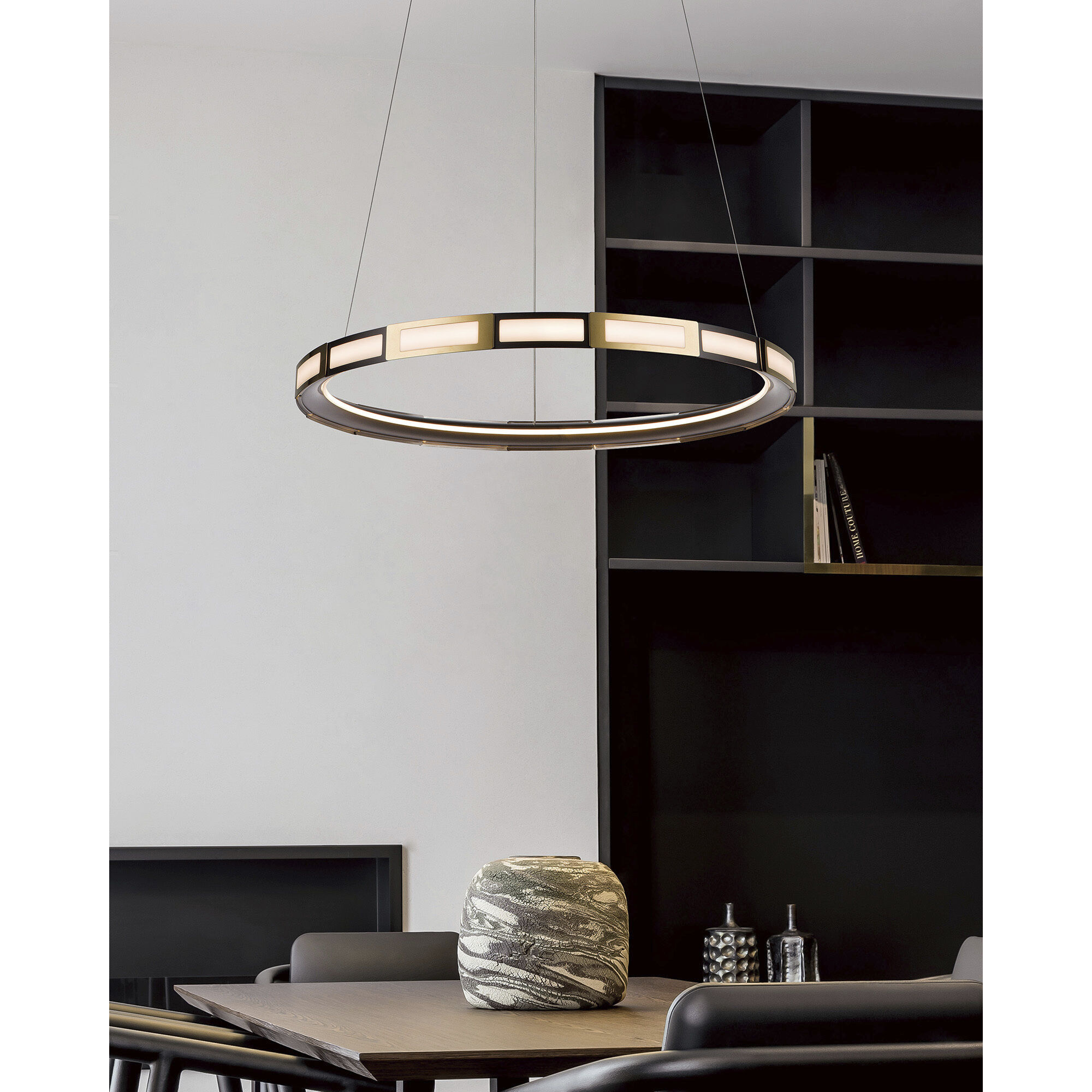 Equator LED 24 inch Matte Black and Satin Gold Pendant Ceiling Light