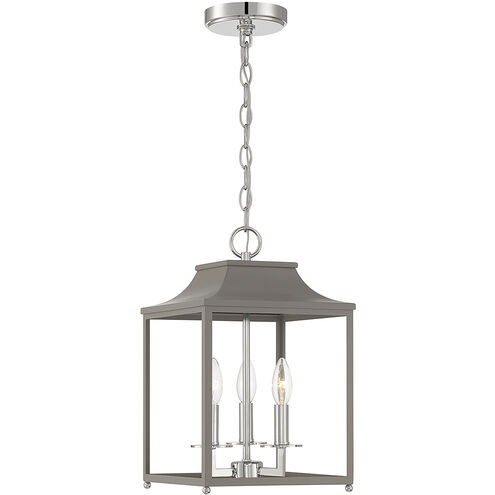 Transitional 3 Light 10 inch Gray with Polished Nickel Pendant Ceiling Light