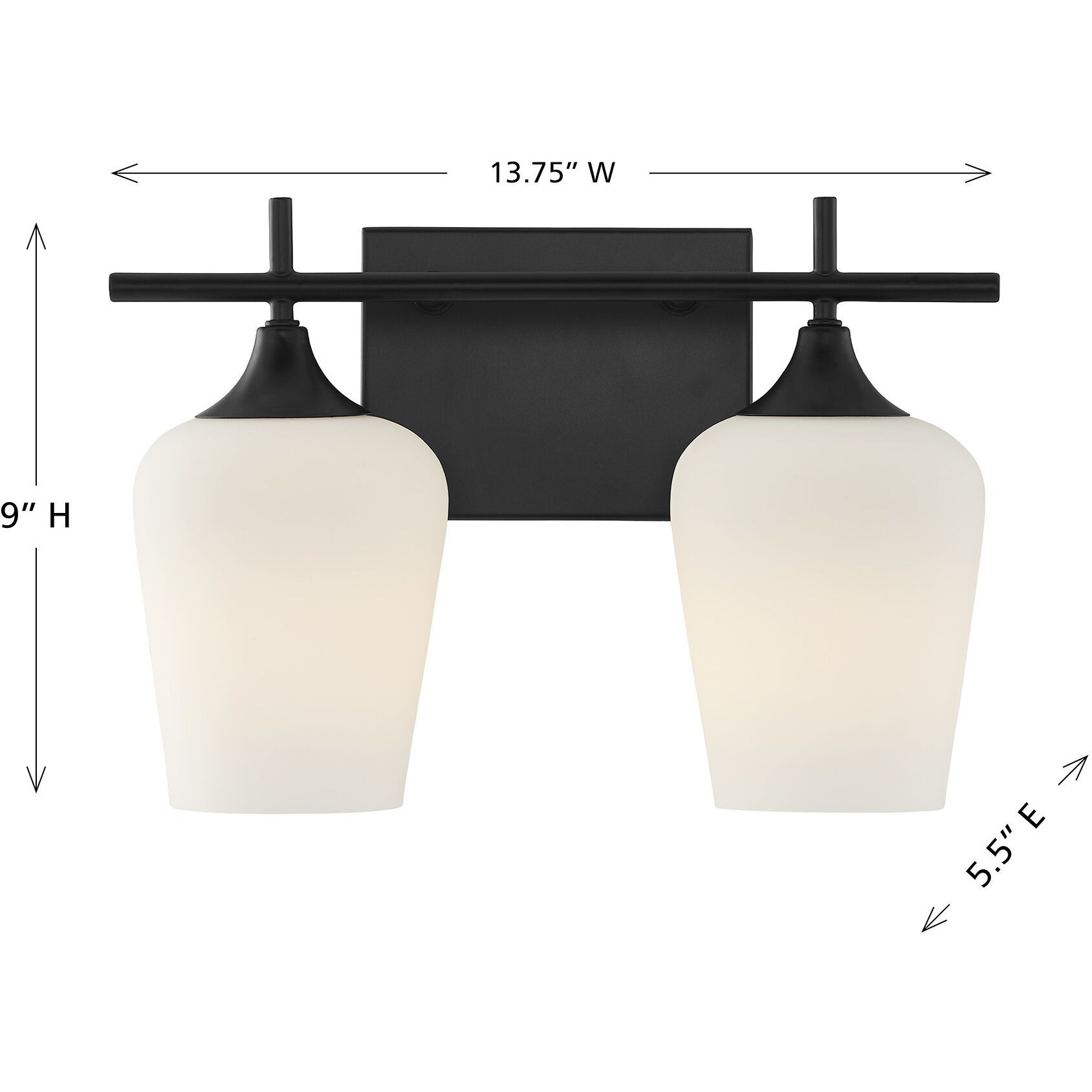 Octave 2 Light 13.75 inch Matte Black Bathroom Vanity Light Wall Light, Essentials