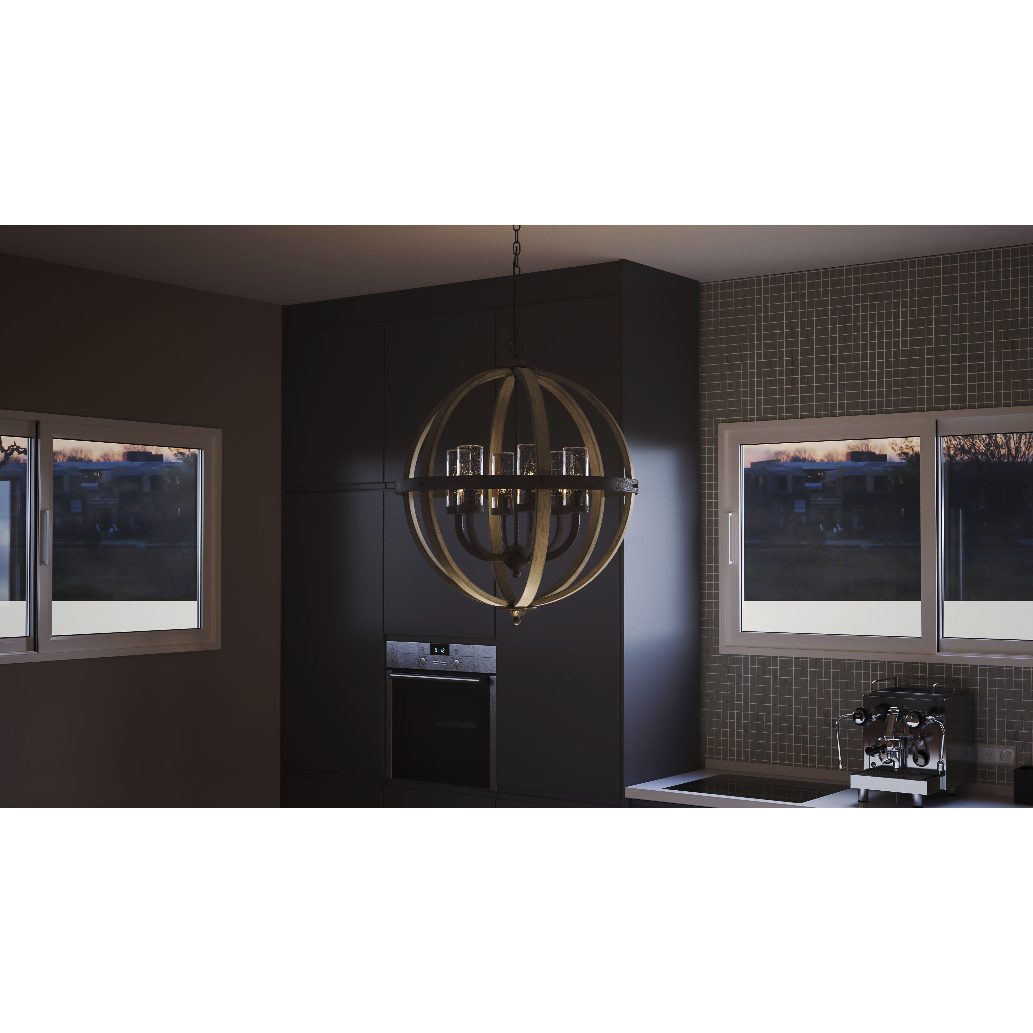 Fusion 6 Light 25 inch Rustic Black Pendant Ceiling Light