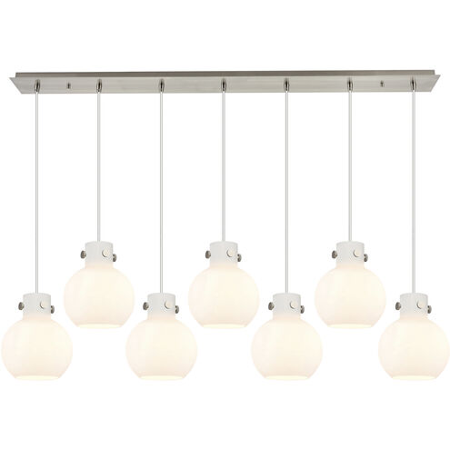 Newton Sphere 7 Light 51.75 inch Brushed Satin Nickel Linear Pendant Ceiling Light in White Glass