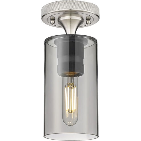 Downtown Urban Crown Point 1 Light 3.88 inch Satin Nickel Flush Mount Ceiling Light in Plated Smoke