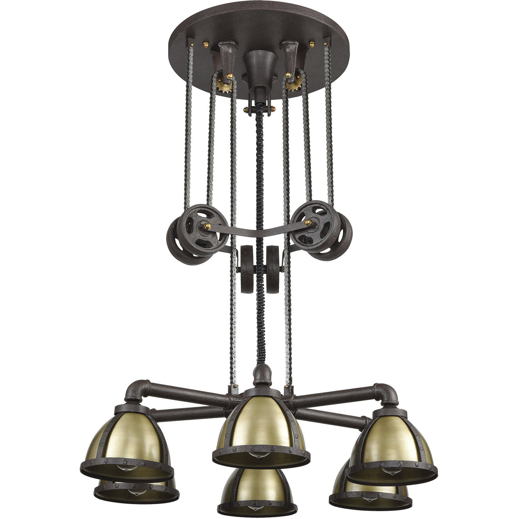 Torque 6 Light 36 inch Vintage Bronze with Satin Brass Chandelier Ceiling Light