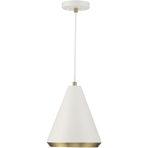 Vintage 1 Light 10 inch White with Natural Brass Pendant Ceiling Light