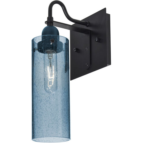 Juni 10 1 Light 6 inch Black Wall Sconce Wall Light in Blue Bubble Glass