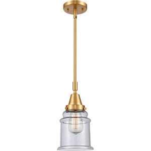 Franklin Restoration Canton LED 7 inch Satin Gold Mini Pendant Ceiling Light in Seedy Glass