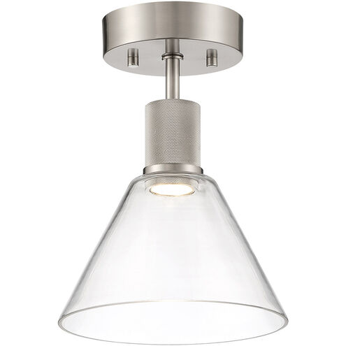 Port Nine LED 8 inch Brushed Steel Semi-Flush Ceiling Light in Clear