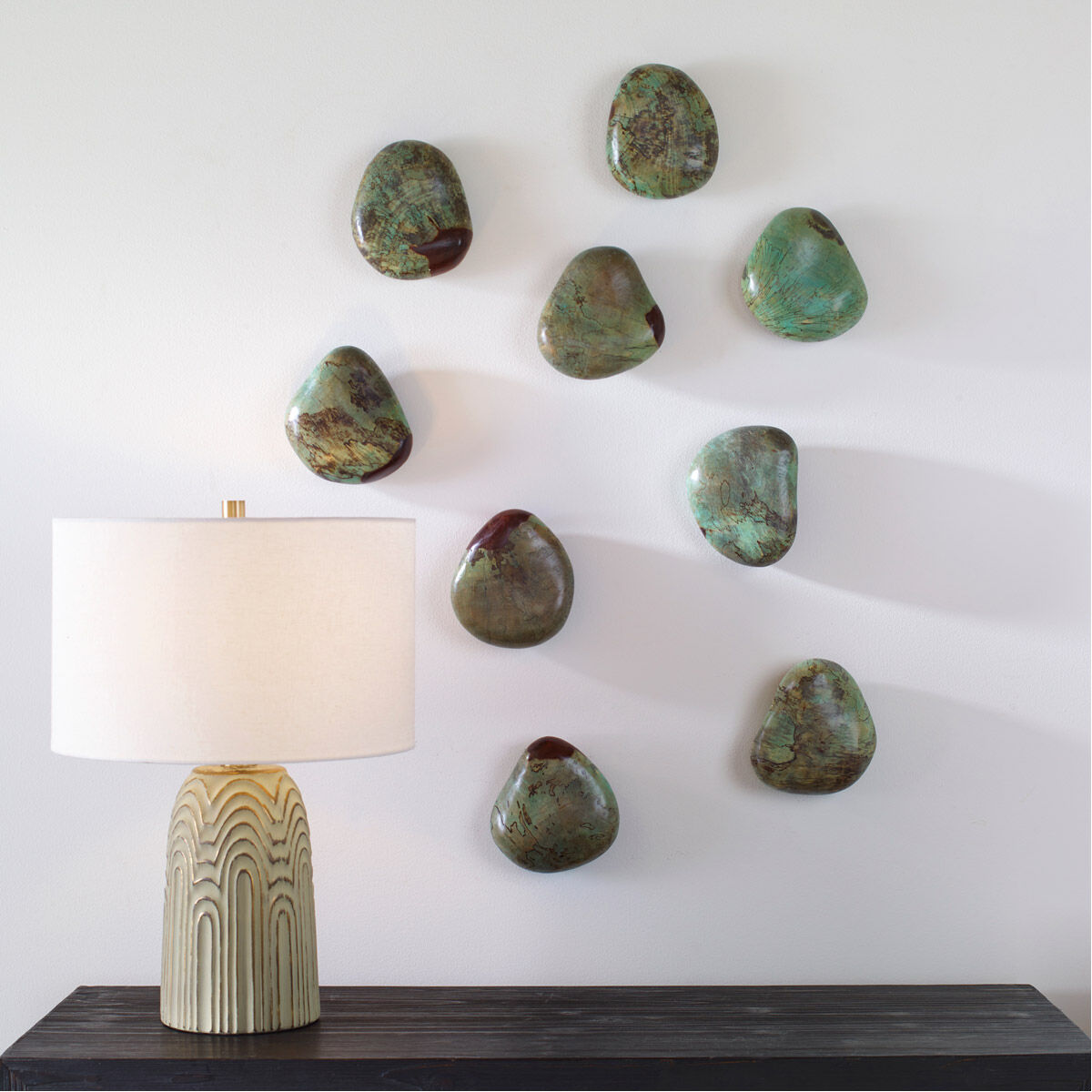 Pebbles Aqua Stain Wood Wall Decor, Set of 9