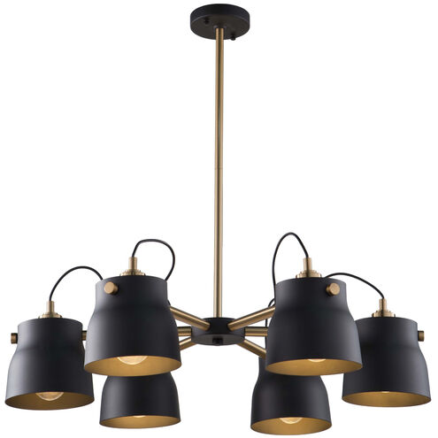 Euro Industrial LED 30.75 inch Matte Black and Harvest Brass Chandelier Ceiling Light