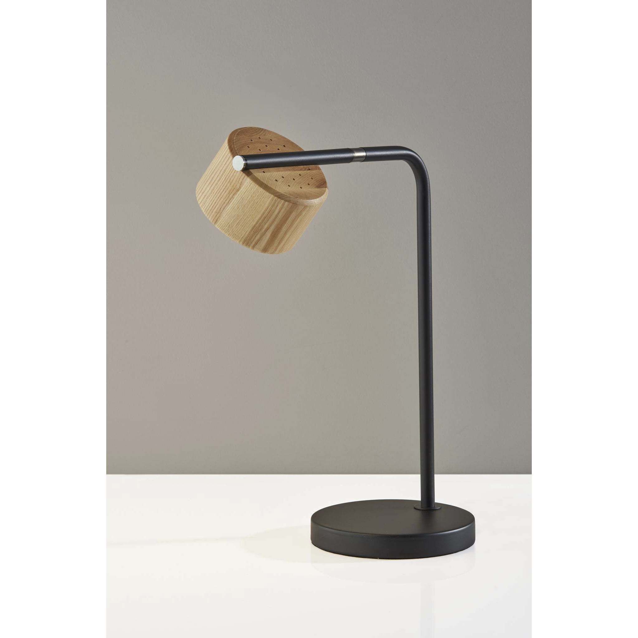 Roman 17 inch 10.00 watt Black / Natural Wood Desk Lamp Portable Light