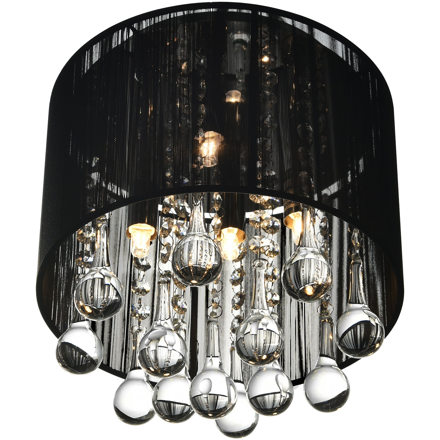 Water Drop 4 Light 10 inch Chrome Drum Shade Flush Mount Ceiling Light in Black