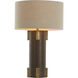 Bronx 29 inch Brushed Antique Brass and Dark Brown Leather with Beige Linen Table Lamp Portable Light