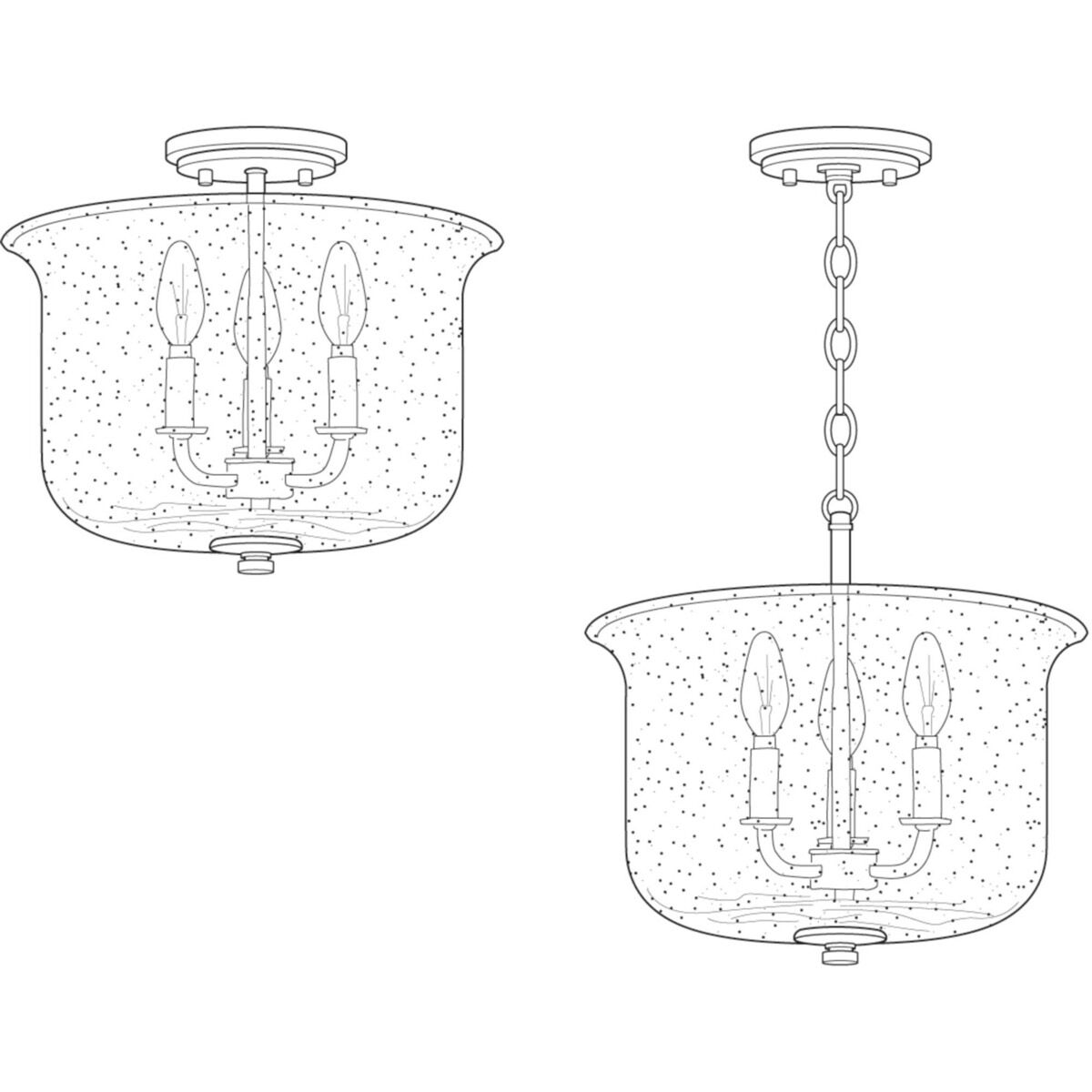 Winslett 3 Light 14 inch Matte Black Semi-Flush Mount Convertible Ceiling Light