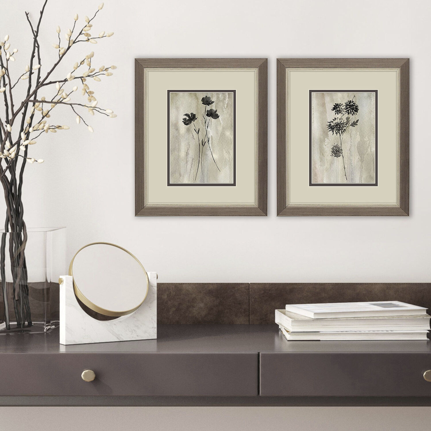 Sumi-e Silhouette Brown and Gray and Neutral Framed Art, Propac