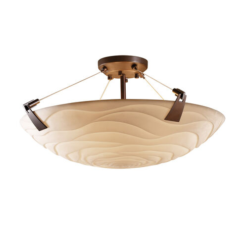Porcelina LED 27 inch Dark Bronze Semi-Flush Ceiling Light in 5000 Lm LED, Bamboo, Round Bowl, Tapered Clips