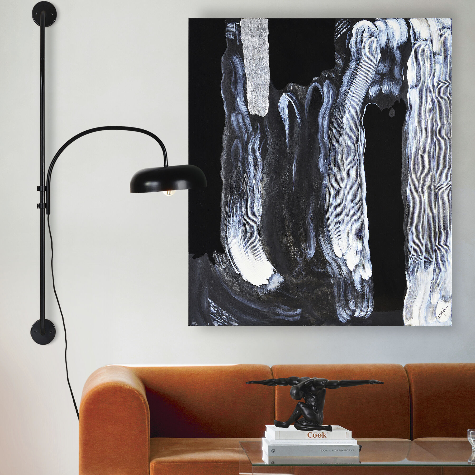 Karaka Silver Leaf and Solid Black Canvas Art