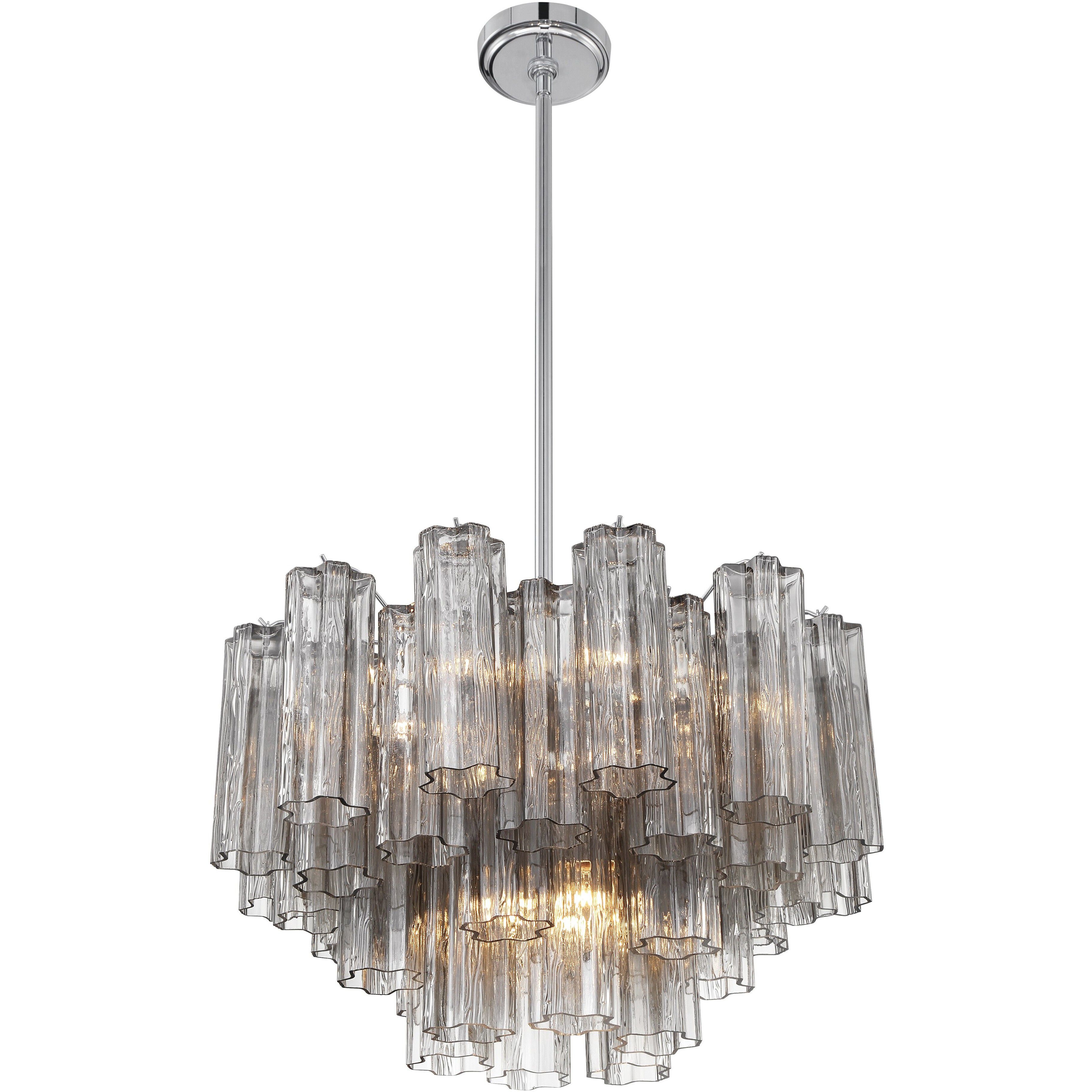 Addis 9 Light 22 inch Polished Chrome Chandelier Ceiling Light in Tronchi Glass Smoke
