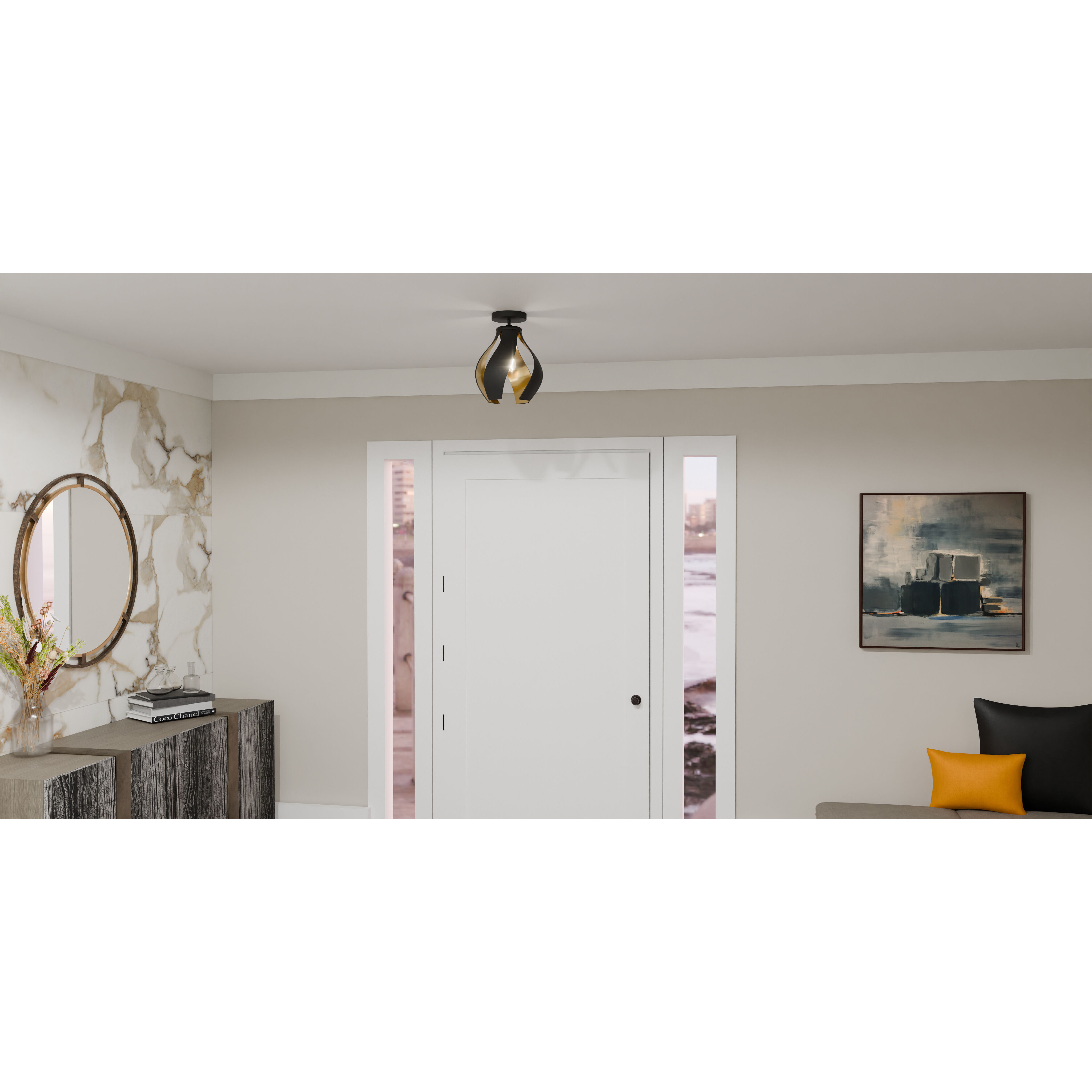 Kiko 1 Light 11 inch Matte Black Semi-Flush Mount Ceiling Light, Large