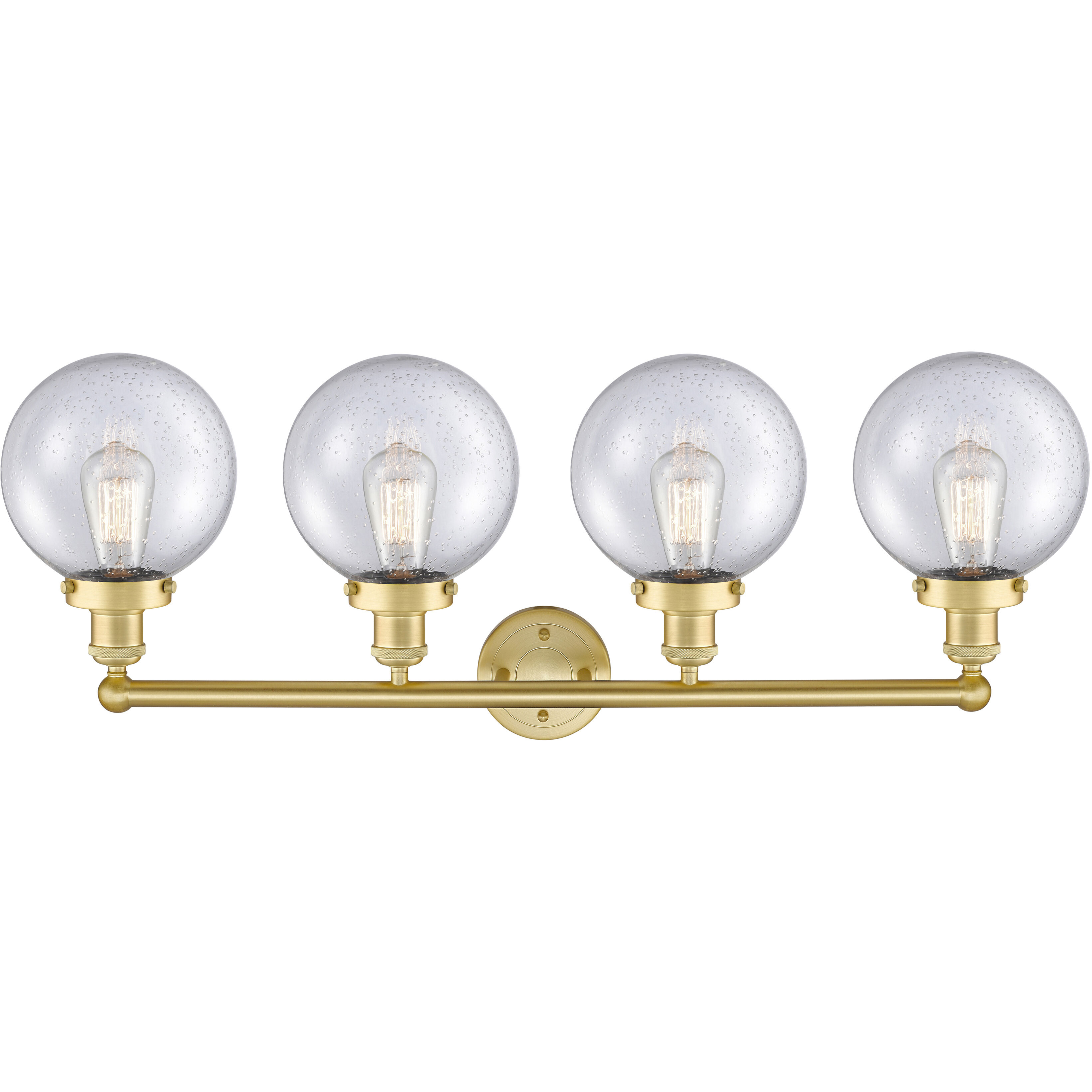 Beacon 4 Light 33.5 inch Satin Gold Bath Vanity Light Wall Light in Seedy Glass, Large
