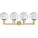 Beacon 4 Light 33.5 inch Satin Gold Bath Vanity Light Wall Light in Seedy Glass, Large