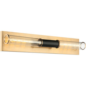 Tubo 2 Light 24.38 inch Matte Black and Aged Gold Brass Wall Sconce Wall Light