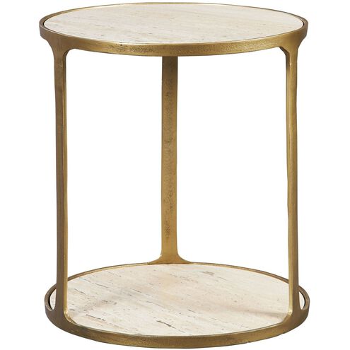 Clench 23.25 X 21.25 inch Antique Brass and Beige Travertine Side Table