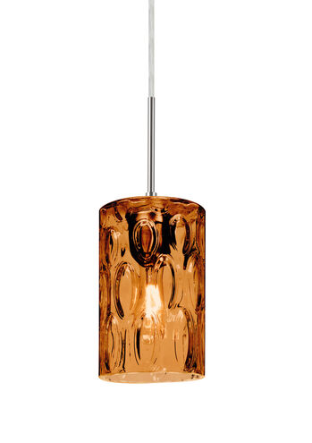 Cruise 1 Light Satin Nickel Pendant Ceiling Light in Amber Cruise Glass