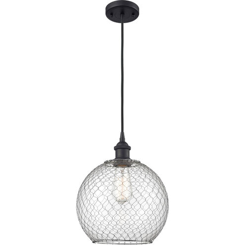 Ballston Large Farmhouse Chicken Wire LED 10 inch Matte Black Mini Pendant Ceiling Light, Ballston