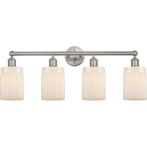 Edison Hadley 4 Light 32 inch Brushed Satin Nickel Bath Vanity Light Wall Light in Matte White Glass