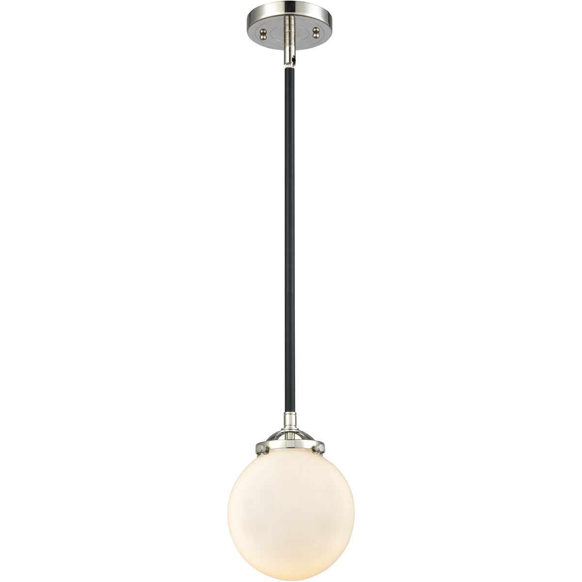 Nouveau Beacon 1 Light 6 inch Black Polished Nickel Mini Pendant Ceiling Light in Matte White Glass, Nouveau