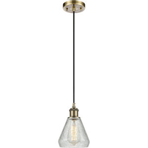 Ballston Conesus LED 6 inch Antique Brass Mini Pendant Ceiling Light in Clear Crackle Glass, Ballston