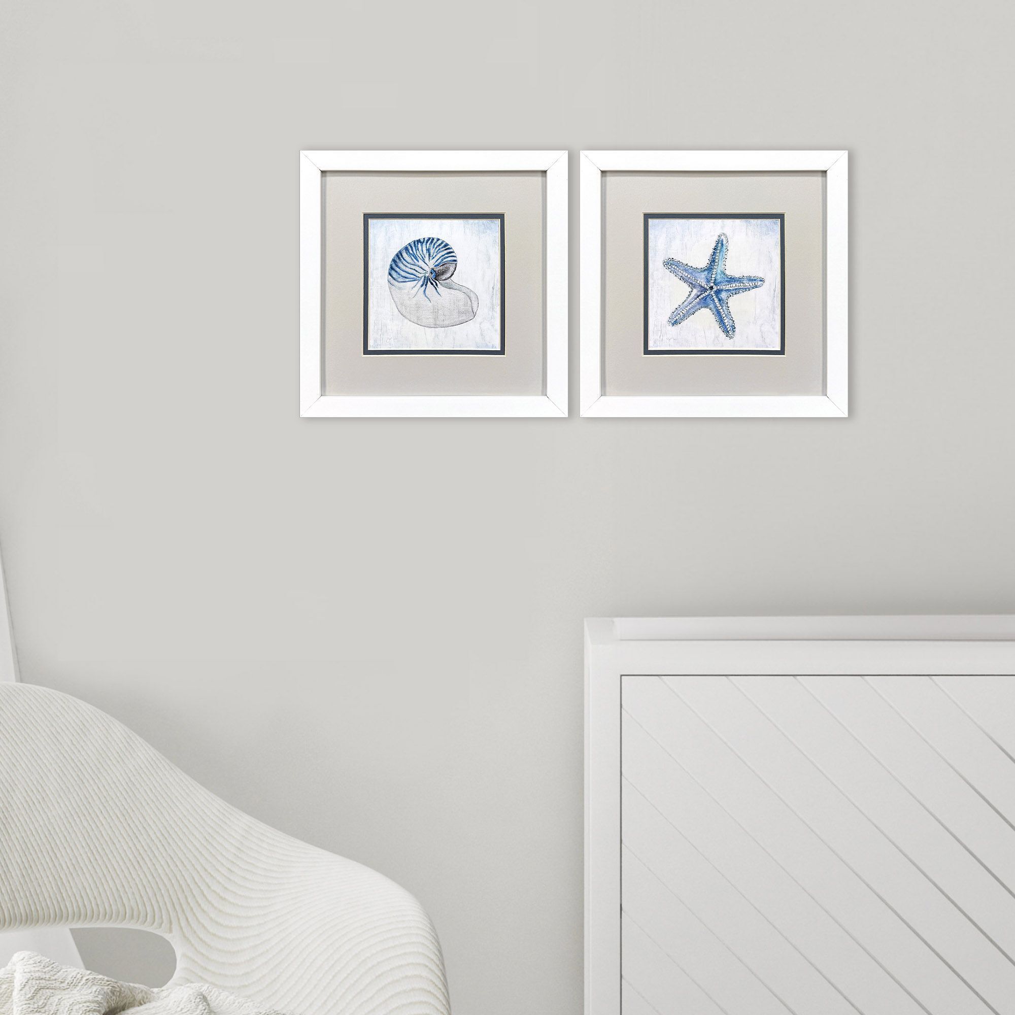 Azure Shell Blue and Gray Framed Art, Propac