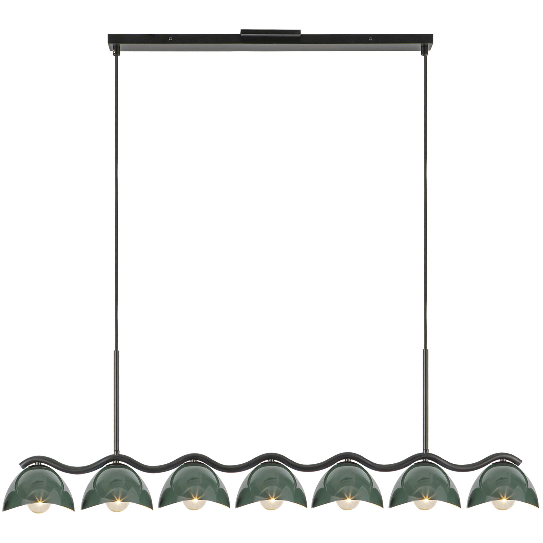 Atlas 7 Light 42.38 inch Black Linear Pendant Ceiling Light in Black and Pine Green